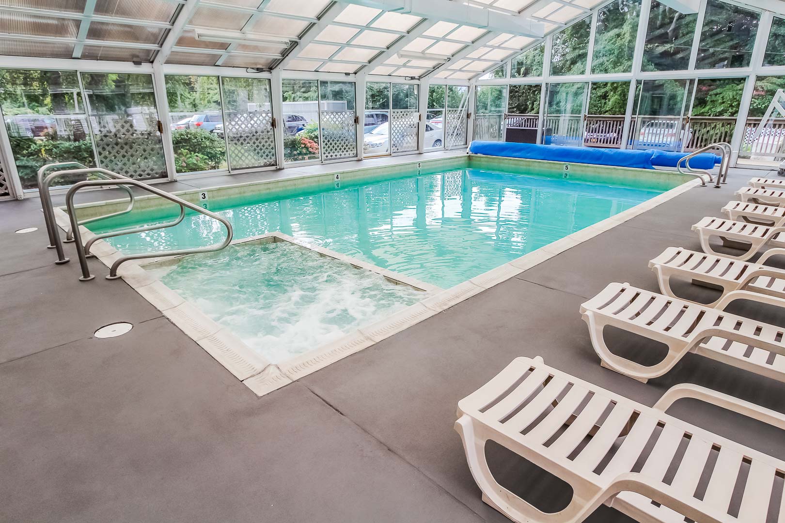 An expansive indoor pool at VRI's Oceancliff Resort in Rhode Island.